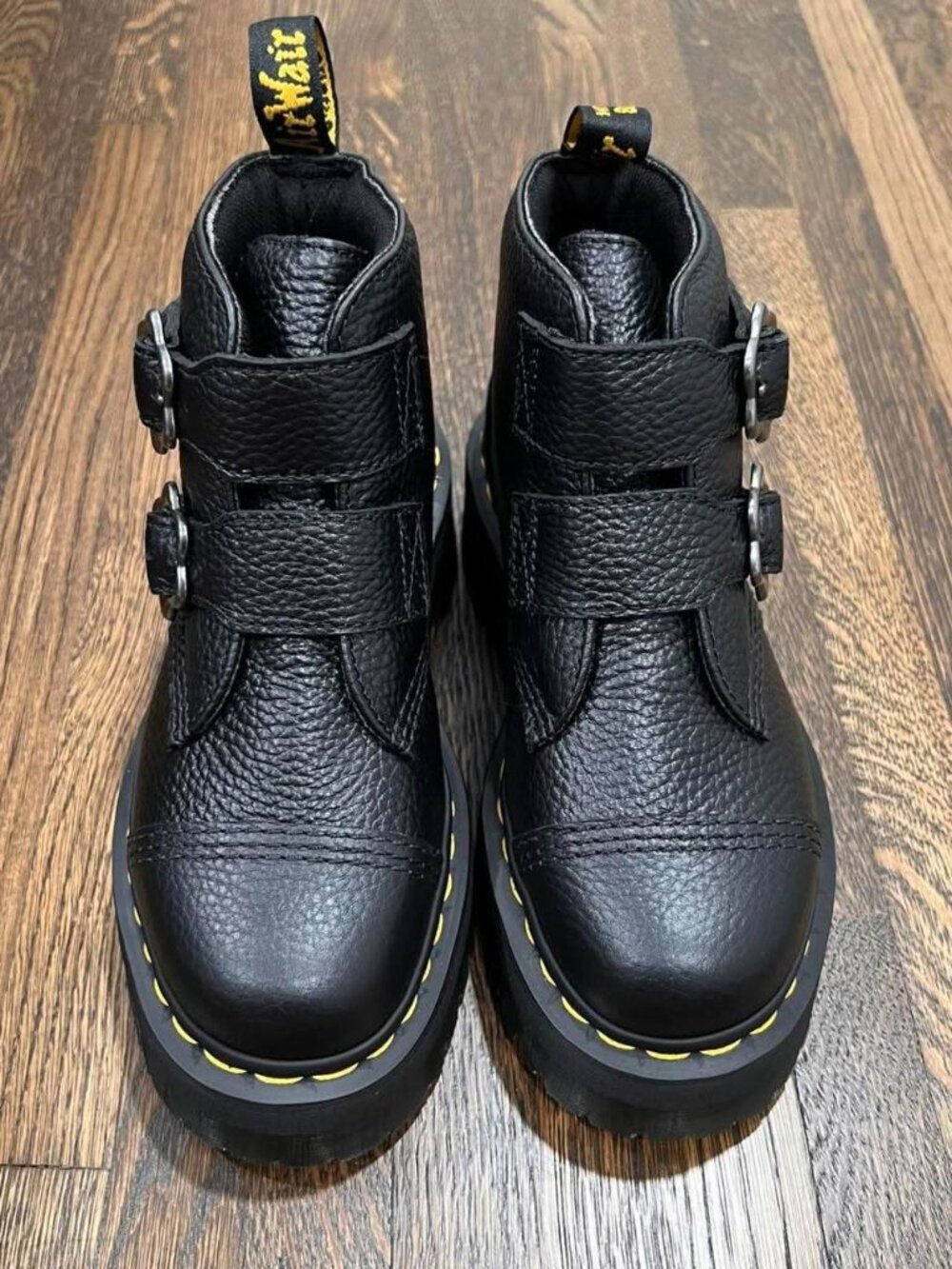 dr. martens devon flower buckle leather platform black milled nappa shoes (6W) - Picture 4 of 8